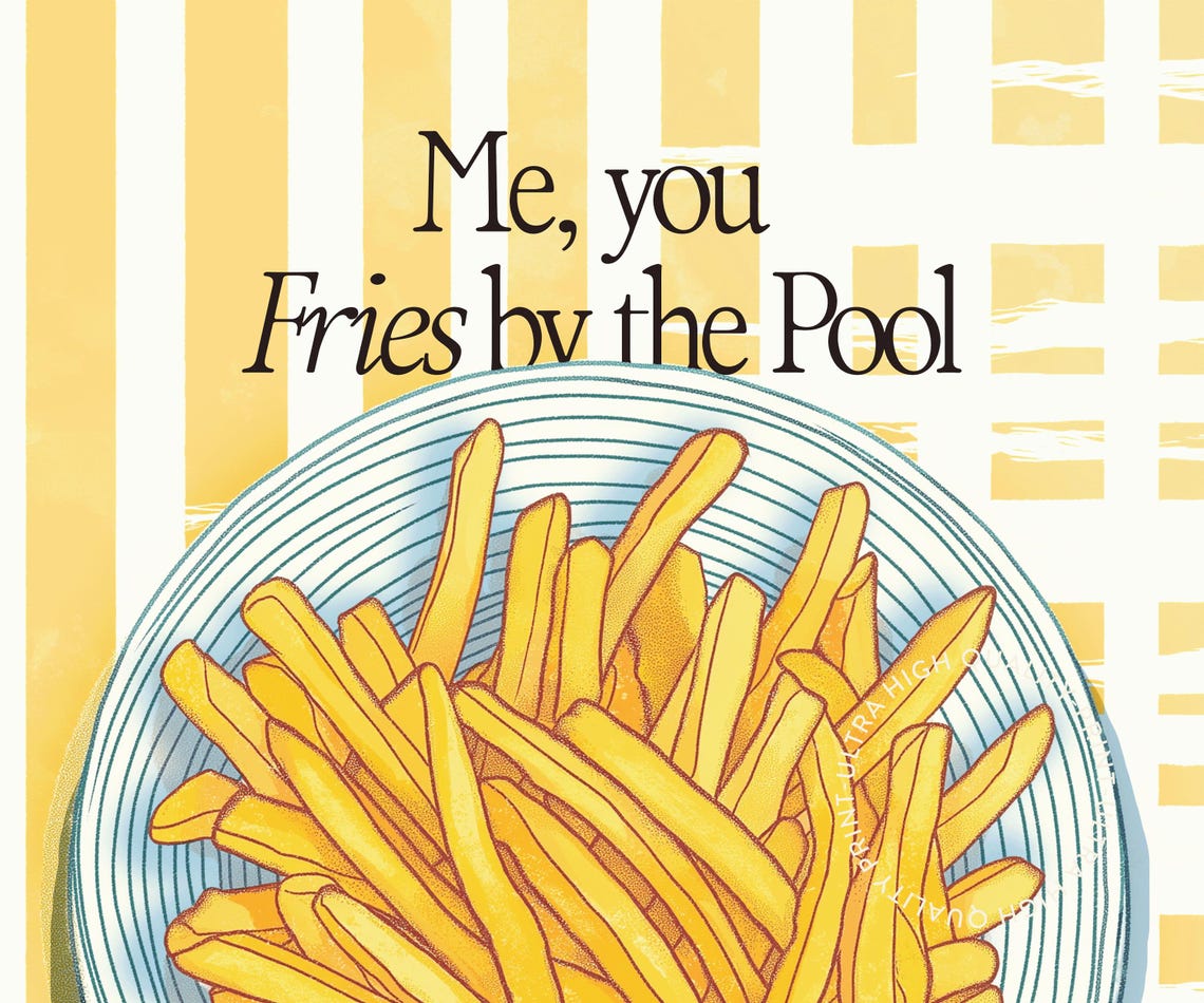 Fries By The Pool Yellow Kitchen Food Illustration Retro Wall Poster - Image 5