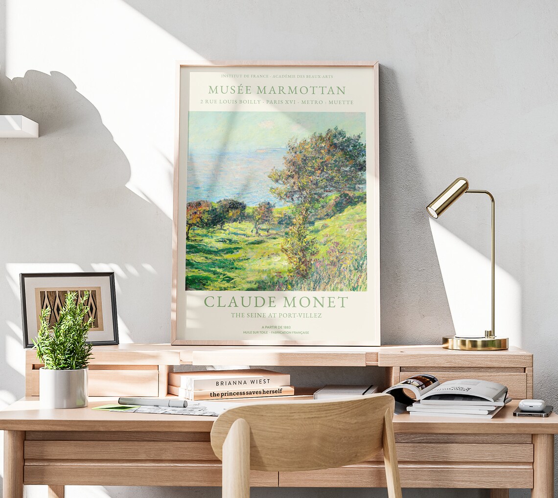 Claude Monet Seine At Port Villez Green Landscape Exhibition Art Poster - Image 3