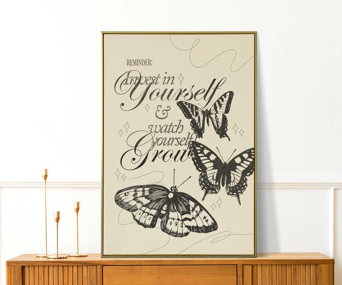 Invest In Yourself Butterfly Engraving Self Growth Motivational Poster - Image 3