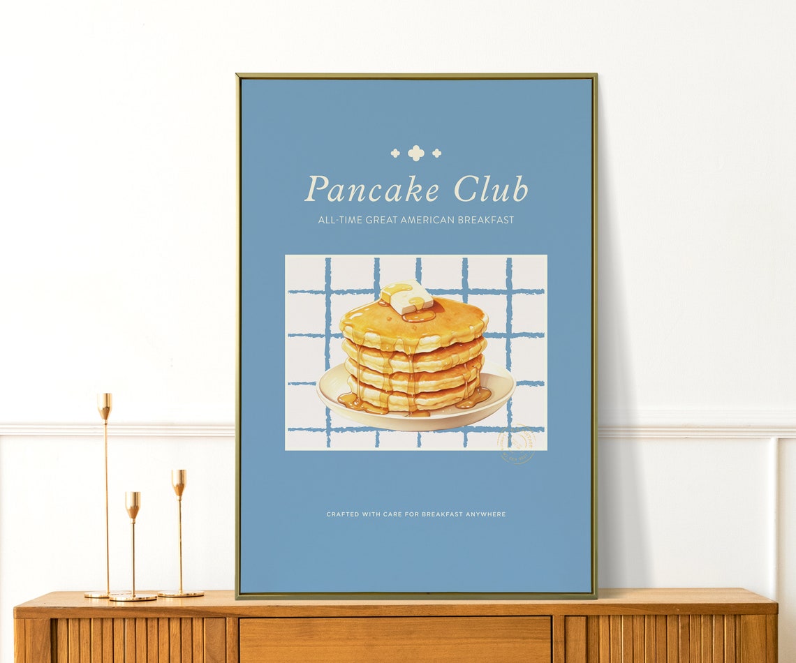 Pancake Club American Breakfast Retro Blue Kitchen Wall Art Poster - Image 2