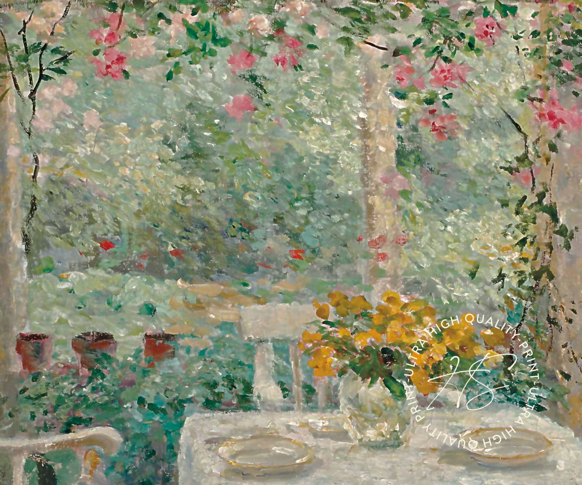A Garden Terrace Print Cottage Core Wall Art Coquette Aesthetic Cottage Home Decor Garden Art Painting French Landscape Flowers Wall Art - Image 5