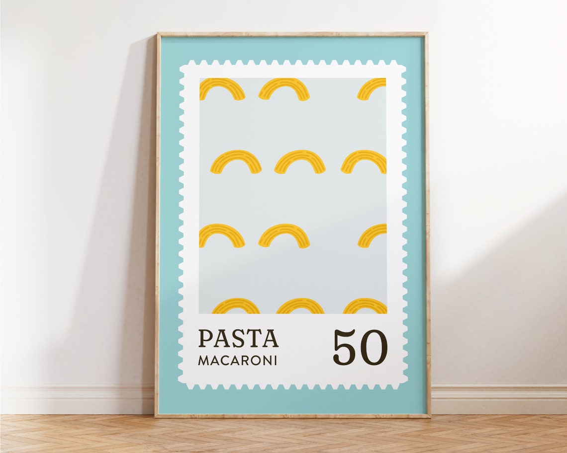 Cute Pasta Macaroni 50 Vintage Postage Stamp Kitchen Food Poster - Image 2