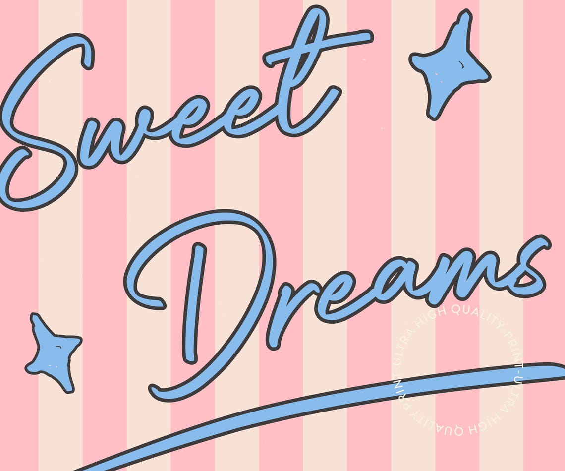 Sweet Dreams Blue Script Pink Striped Retro Bedroom Quote Decor Poster - Image 5