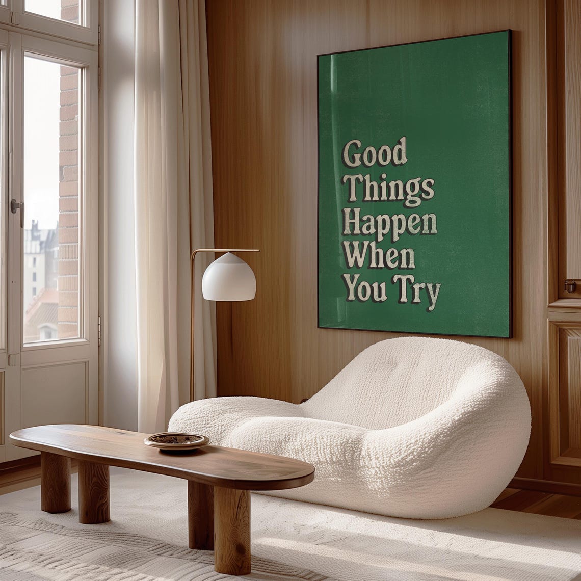 Good Things Happen When You Try Retro Green Affirmation Quote Poster - Image 2