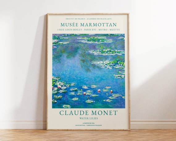 Claude Monet Print Water Lilies Print Vintage Wall Decor Landscape Monet Wall Art Botanical Print Blue Large Wall Art Living Room