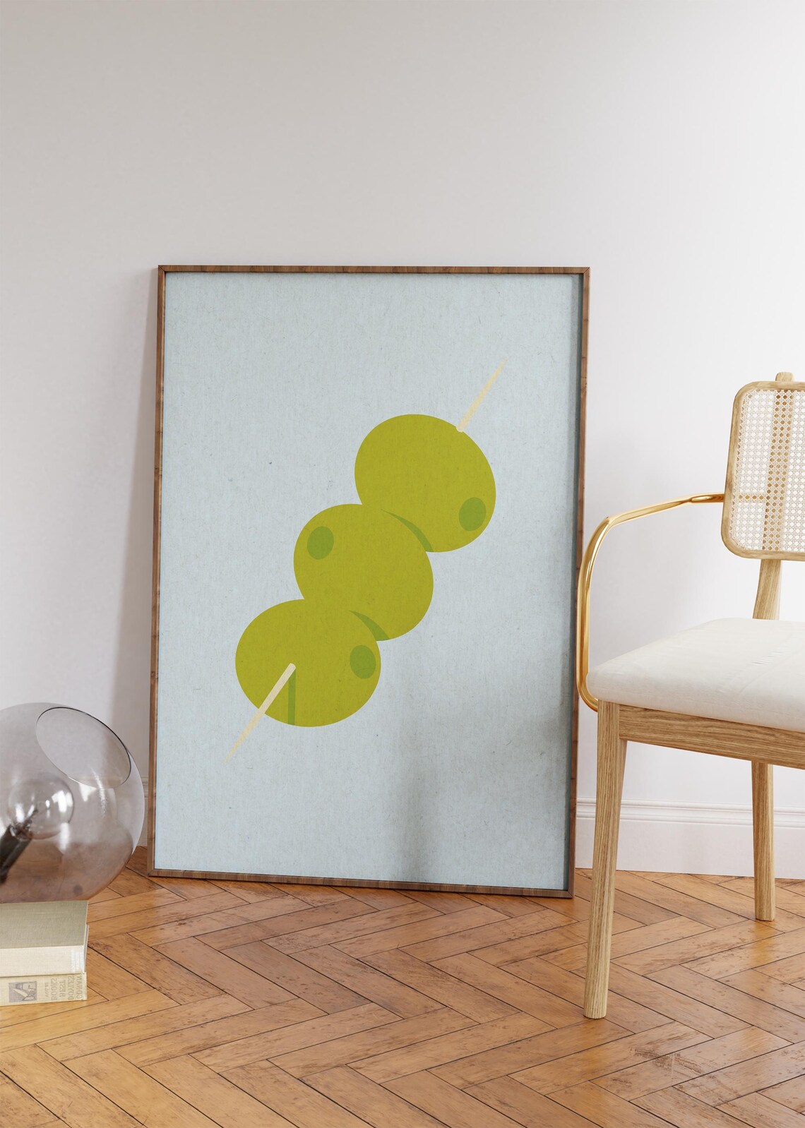 Green Olives Cocktail Skewer Minimalist Blue Retro Kitchen Decor Poster - Image 4