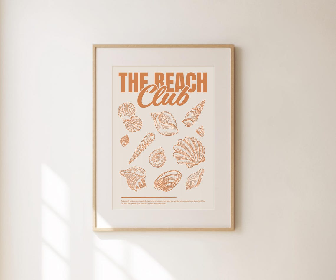 The Beach Club Retro Terracotta Orange Seashell Illustrations Poster - Image 4
