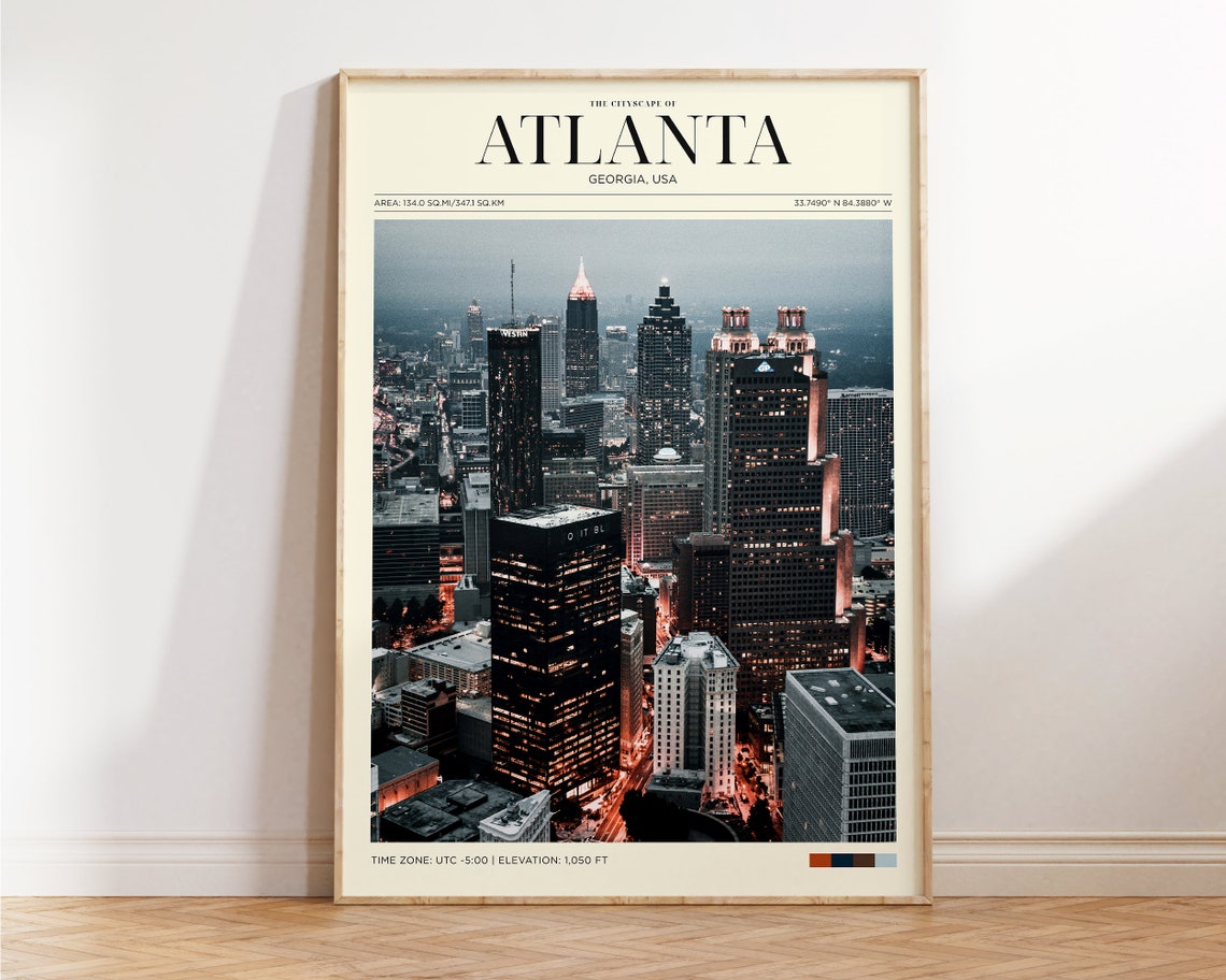 Atlanta Georgia Night Cityscape Skyline Travel Poster Office Wall Art - Image 2