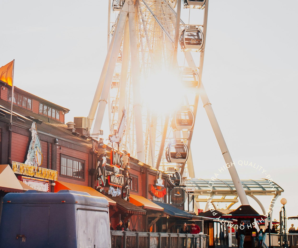 Seattle Great Wheel Ferris Wheel Waterfront Sunset View Travel Poster - Image 5