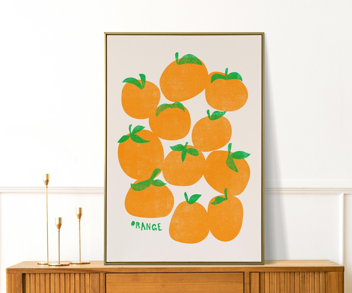 Orange Citrus Fruit Pattern Retro Illustration Aesthetic Kitchen Wall Art