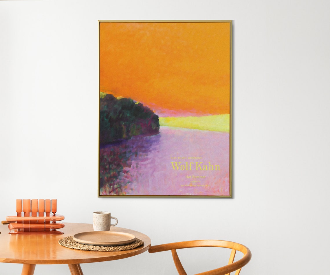 Wolf Kahn Hot Summer Orange Sky Purple Lake Landscape Art Print - Image 2