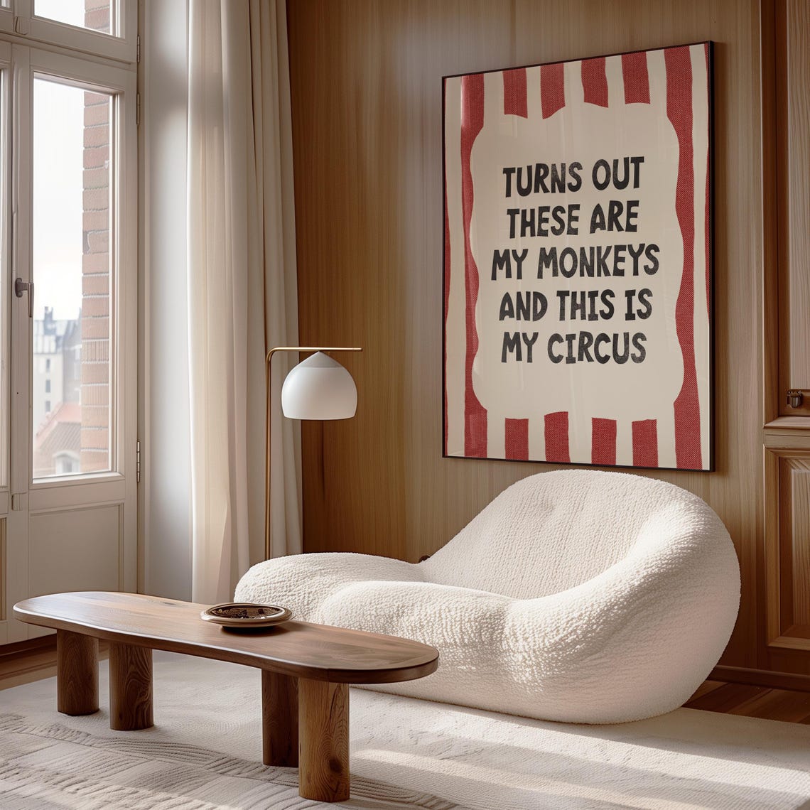 Turns Out These Are My Monkeys Circus Quote Red Striped Fun Poster - Image 2