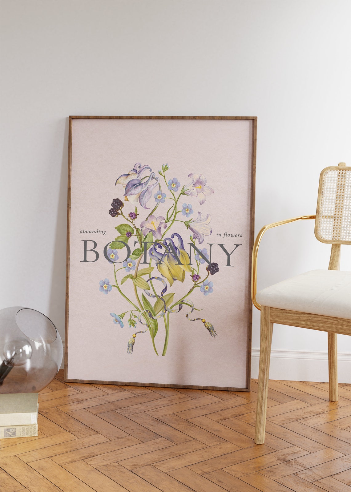 Pink Botany Wildflower Columbine Botanical Illustration Wall Art