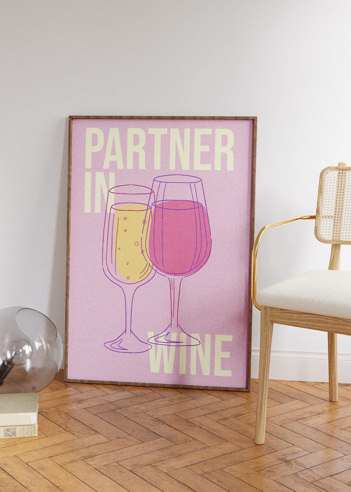 Partner In Wine Pink Bar Cart Art Wine Glasses Girly Wall Poster - Image 3