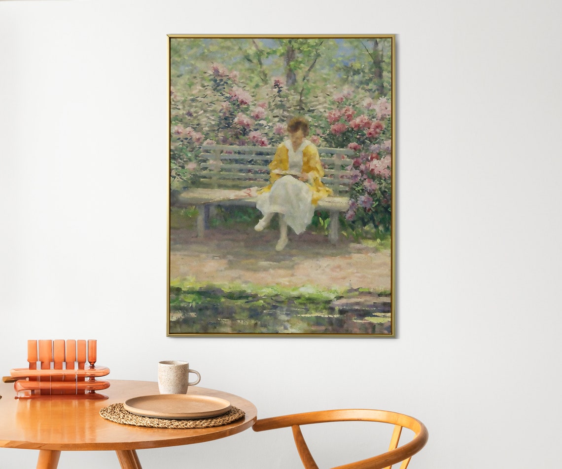 Lezende Vrouw Print Cottage Core Wall Art Coquette Aesthetic Cottage Home Decor Garden Art Painting French Landscape Flowers Wall Art - Image 2