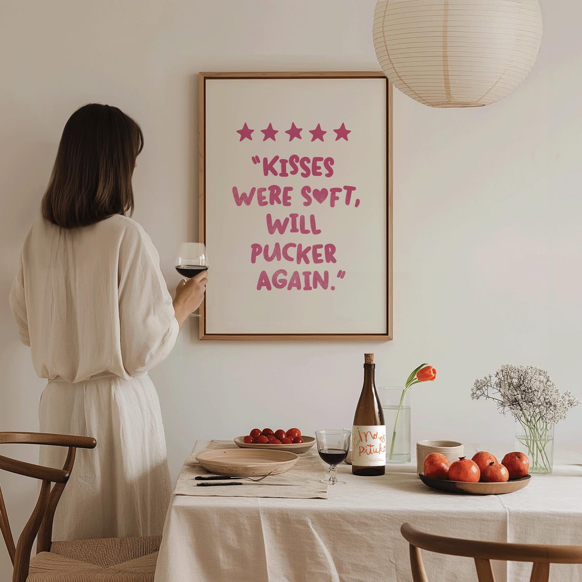 Kisses Were Soft Will Pucker Again Pink Five Star Funny Review Poster - Image 2