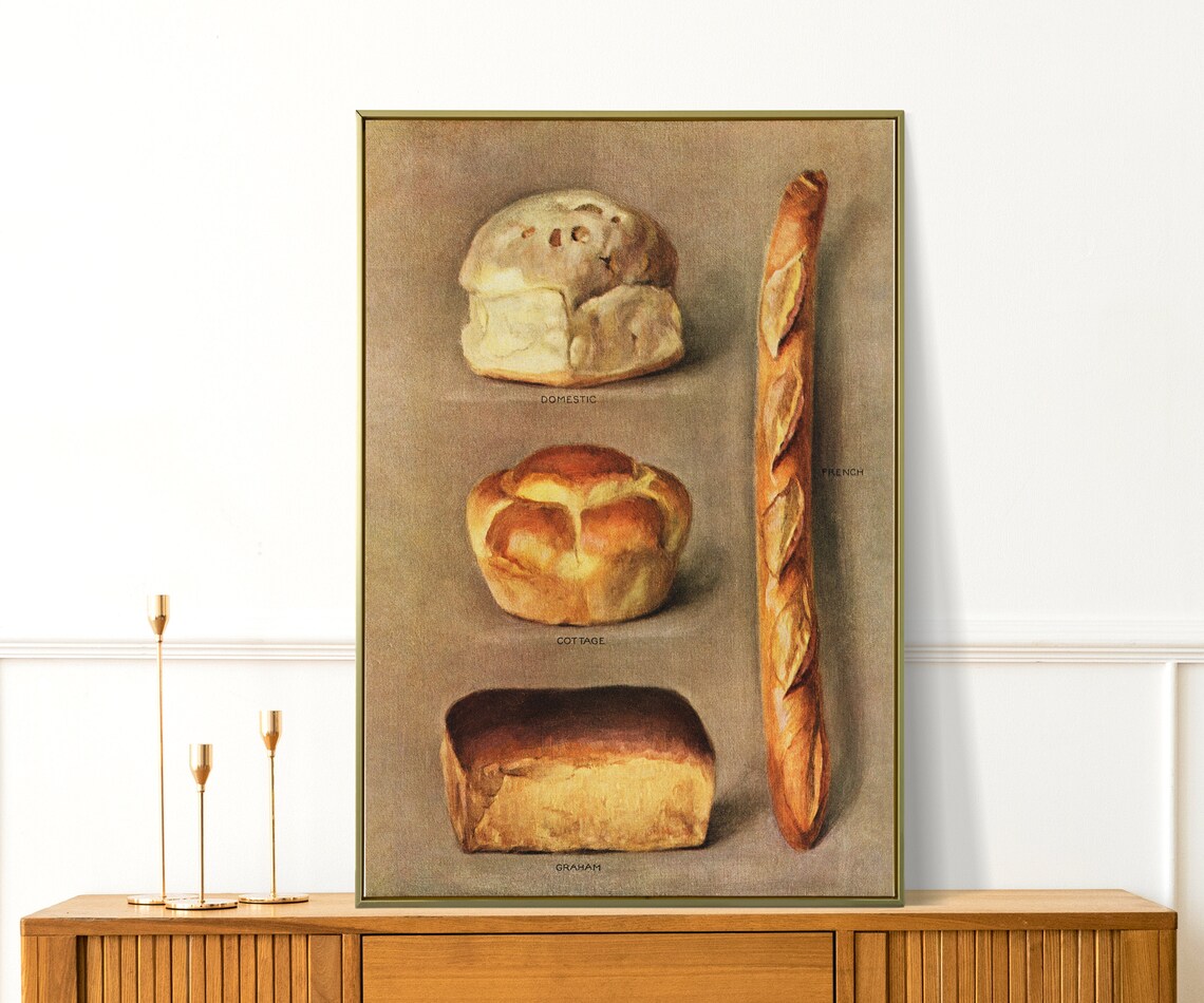 Vintage Grocer Bread Loaf French Baguette Cream Toned Kitchen Decor Poster