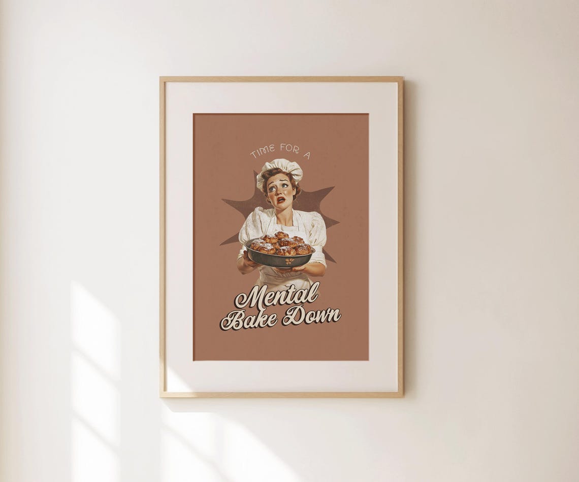 Time For A Mental Bake Down Retro Housewife Terracotta Kitchen Art - Image 4