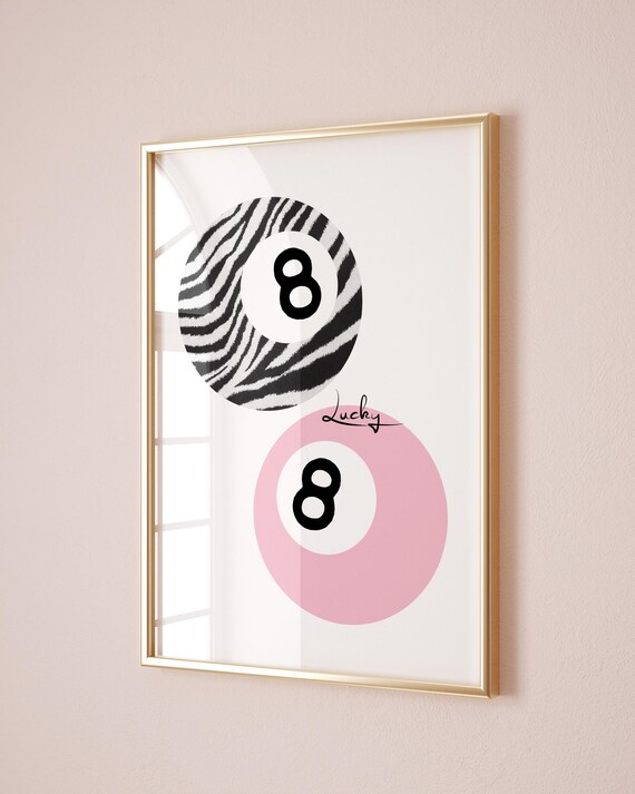 Lucky Girl Art Animal Print Eight Ball Poster Room Decor Pink Bedroom Wall 8