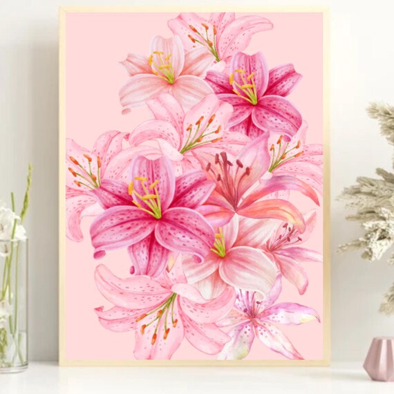 Blush Pink Lily Watercolor Floral Bloom Botanical Art Poster