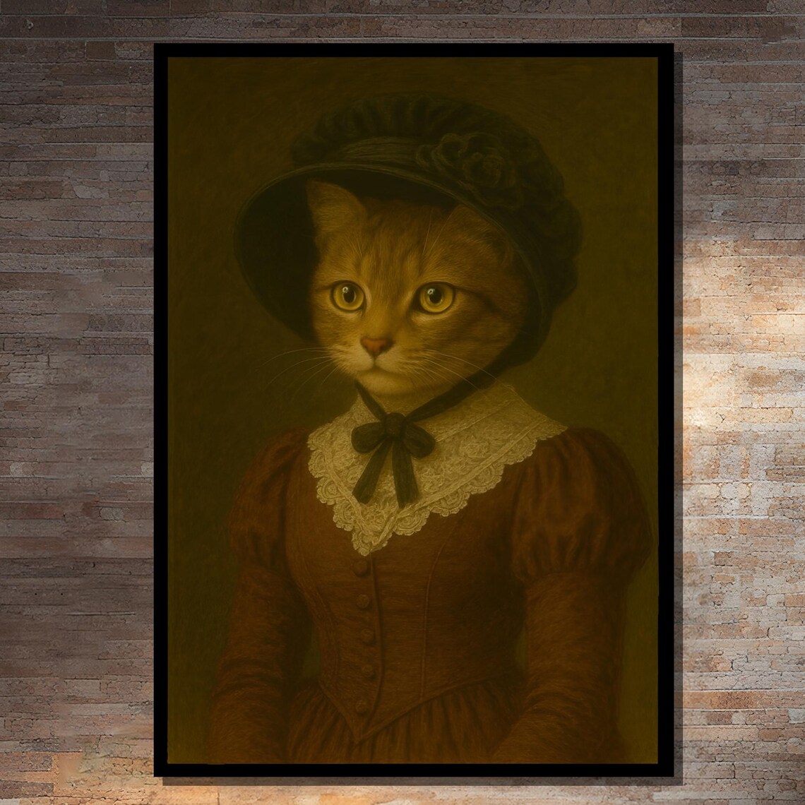 Victorian Lady Cat Portrait, Whimsical Vintage