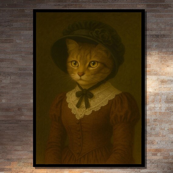 Victorian Lady Cat Portrait, Whimsical Vintage