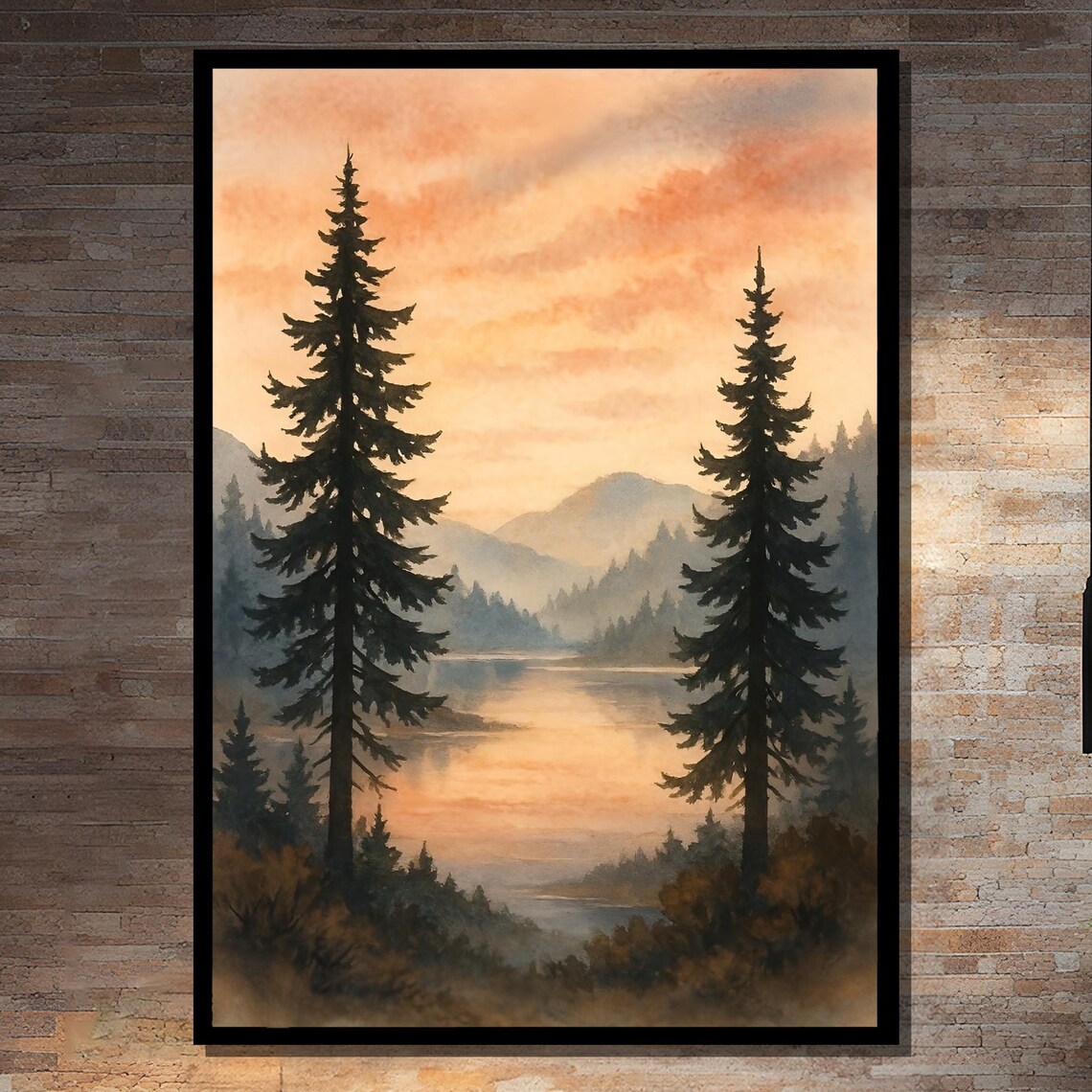 Peaceful Mountain Lake Painting, Serene Nature Art Print