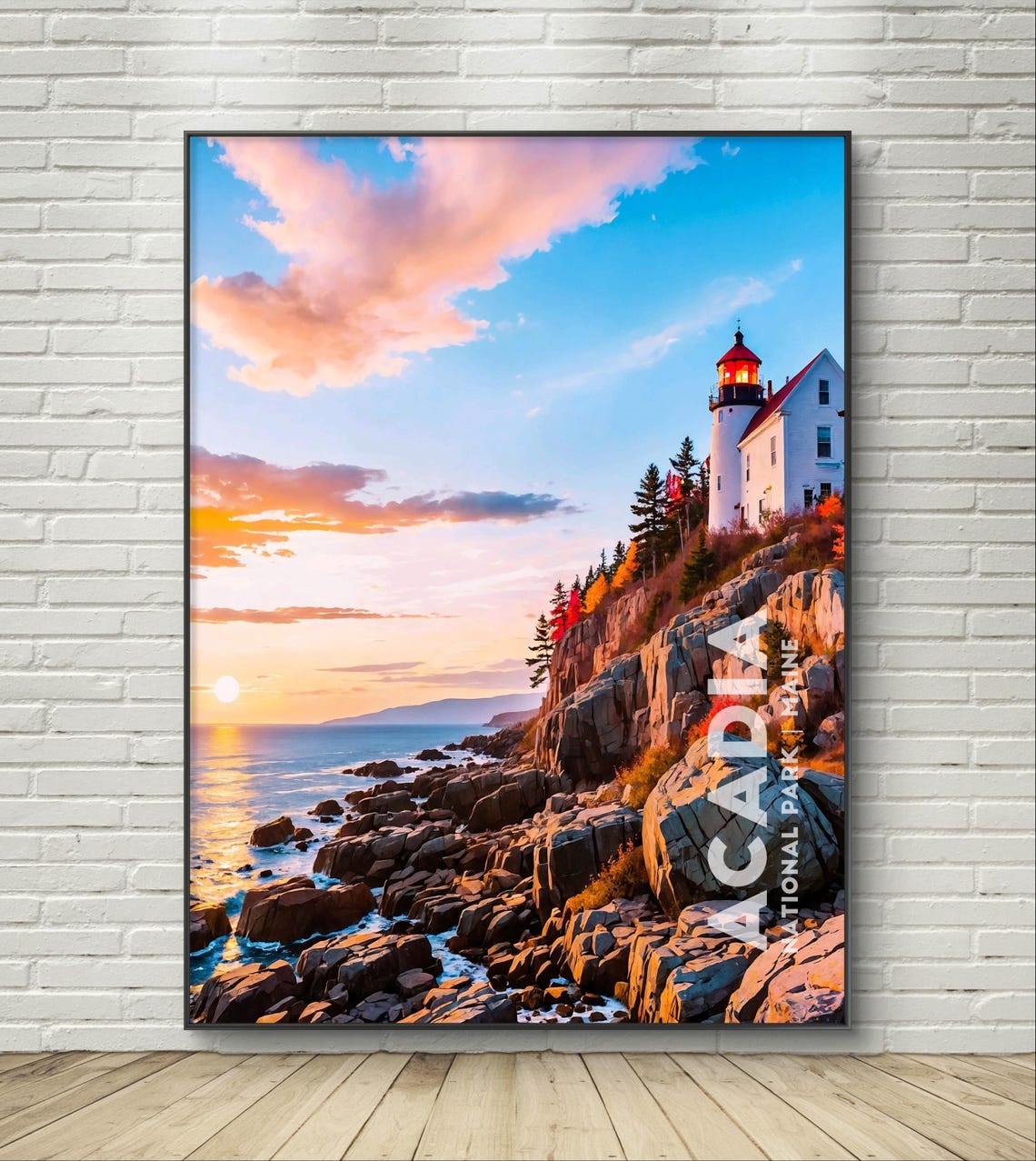 Acadia Maine Lighthouse Rocky Coast Sunset Gallery Dramatic Poster - Image 3