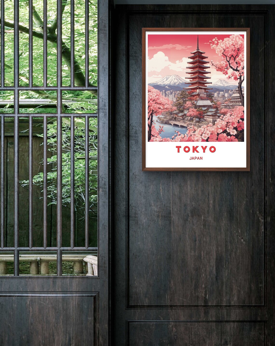 Tokyo Japan Pagoda Cherry Blossom Mount Fuji Sunset Travel Poster - Image 3