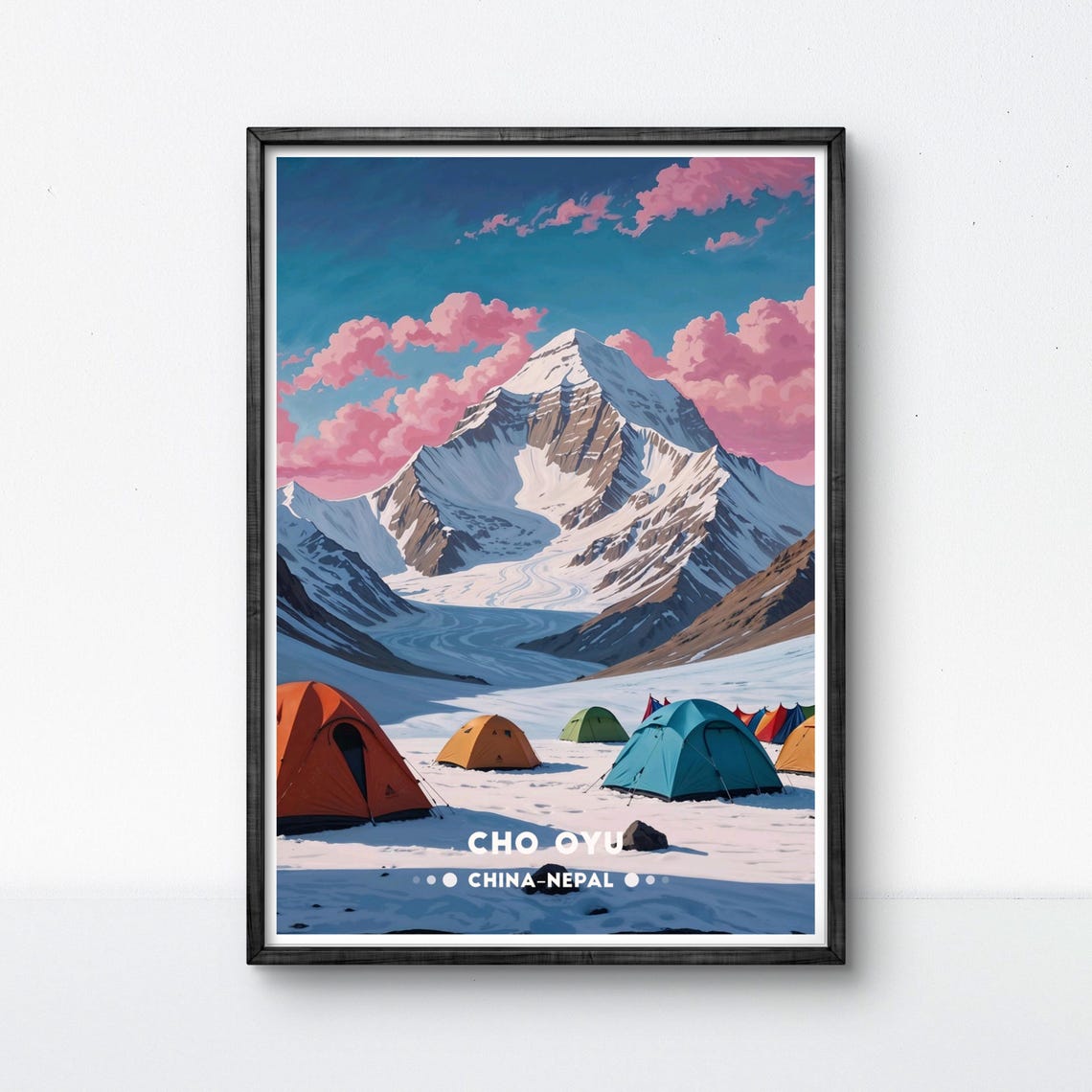 Cho Oyu Himalayan Peak Colorful Base Camp Tents At Sunrise Poster