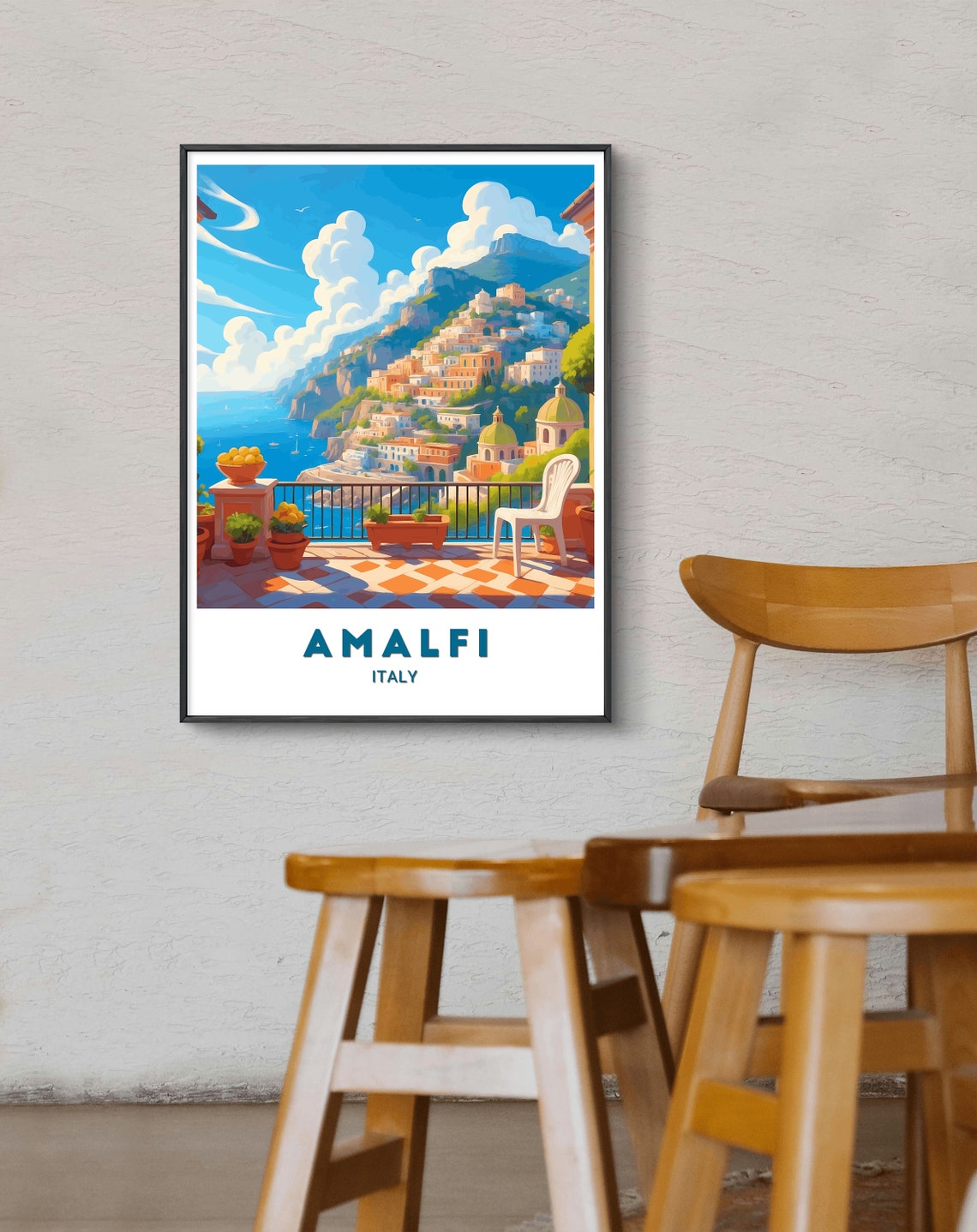 Amalfi Coast Cliffside Town Terrace Lemon Italy Travel Poster