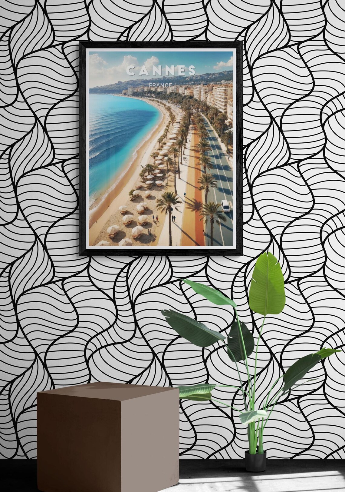 Cannes Beach Umbrellas Palm Promenade Aerial France Travel Poster - Image 2
