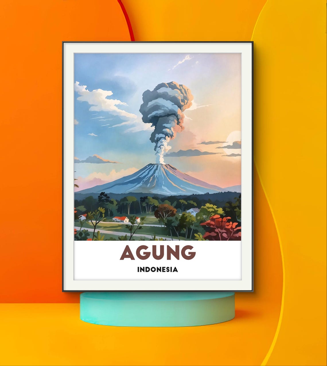 Mount Agung Indonesia Smoking Volcano At Sunset Travel Poster - Image 2