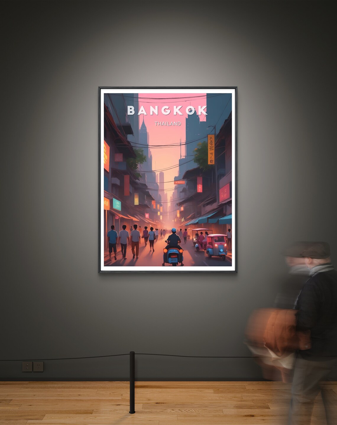 Bangkok Thailand Sunset Street Scene With Tuk Tuks Travel Poster