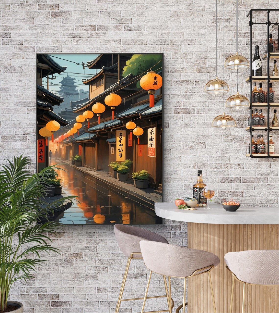 Japan Lantern Lit Alley Traditional Street Anime Style Poster - Image 2
