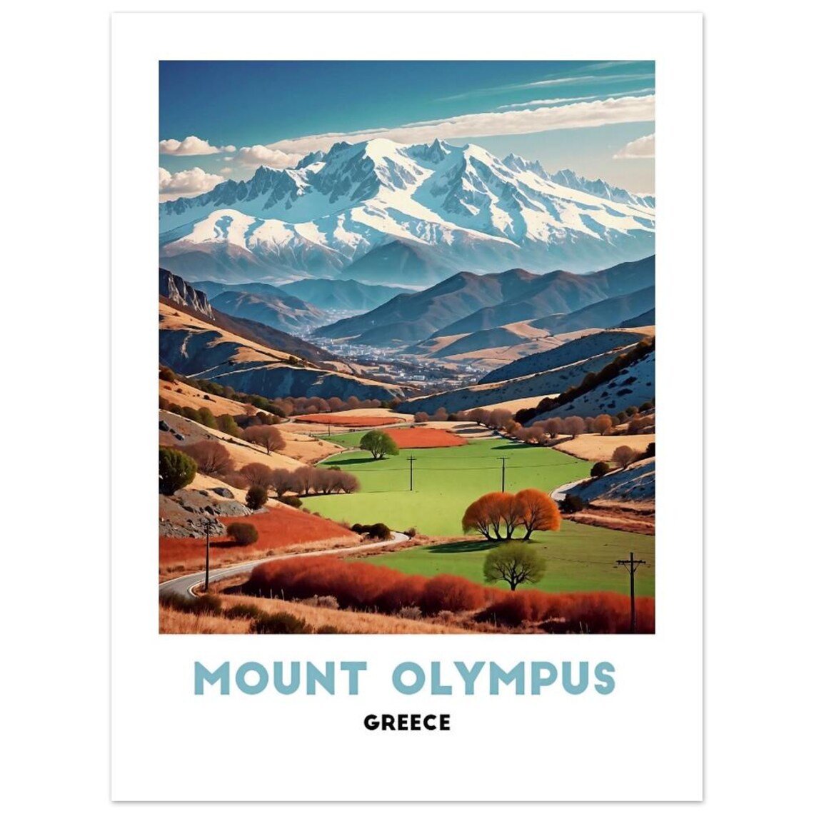 Mount Olympus Greece Snow Capped Peaks Valley Travel Autumn Poster - Image 3