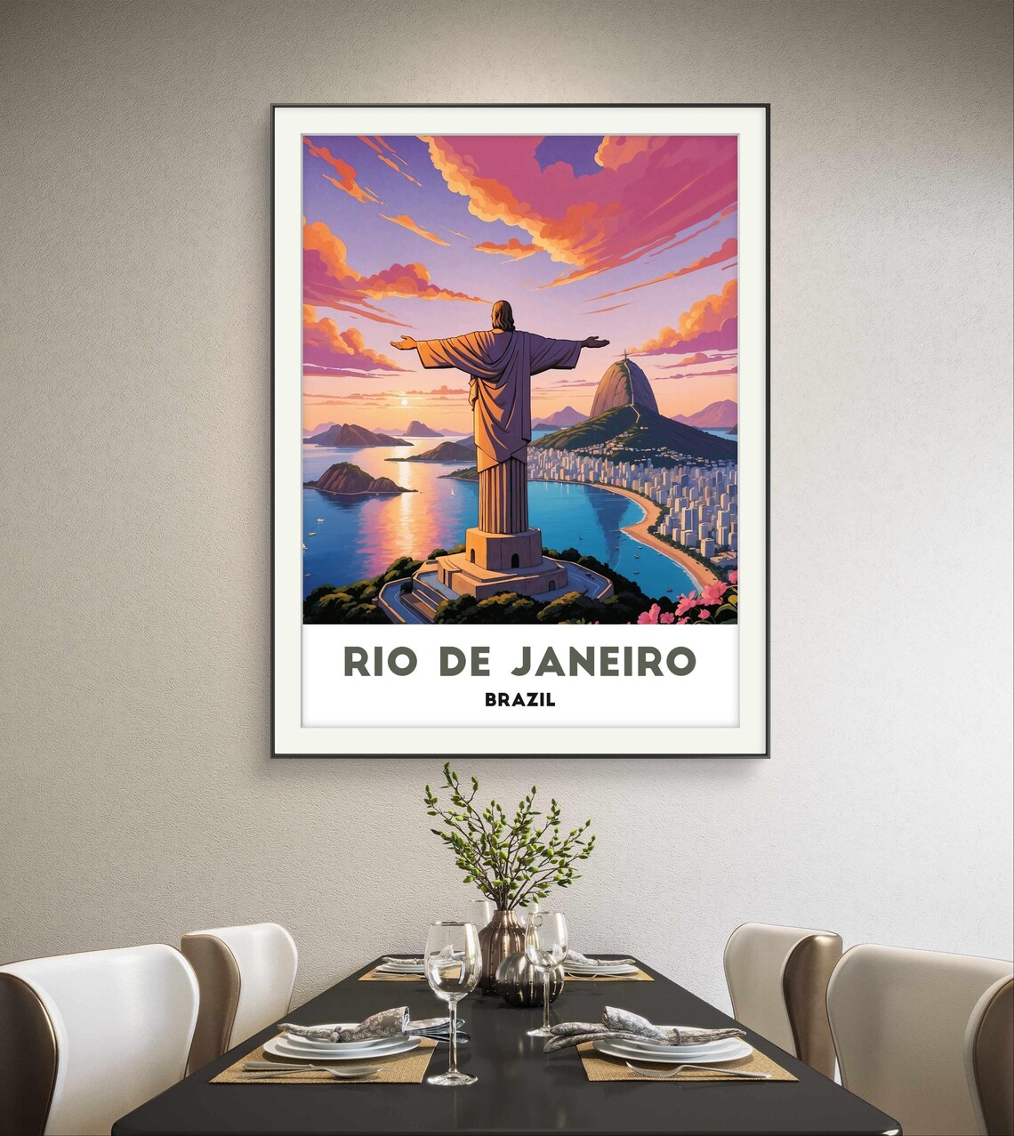 Rio de Janeiro Christ the Redeemer Over the Bay Sunset Travel Poster - Image 2