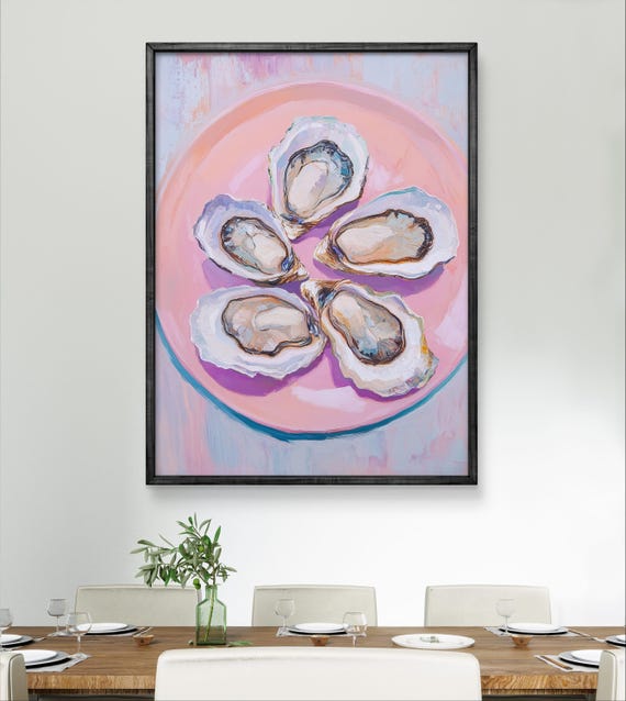 Vibrant Oyster Painting Print Coastal Kitchen Wall Art Seafood Decor For Dining Room Nautical Art Poster Gift