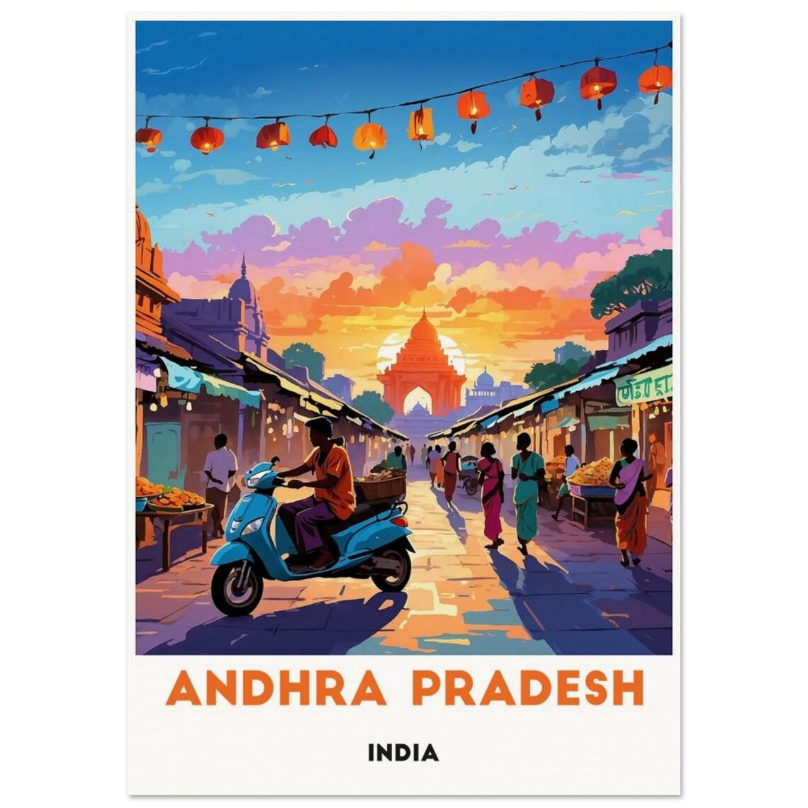 Andhra Pradesh India Colorful Market Street At Sunset Travel Poster - Image 3