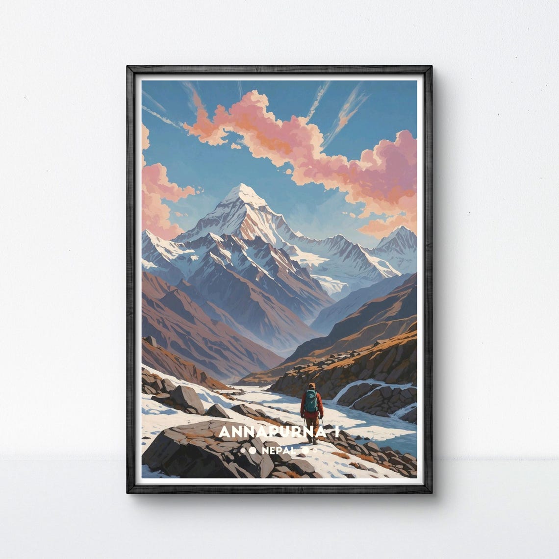 Annapurna I Nepal Lone Trekker Rocky Ridge Snow Peak Trail Poster