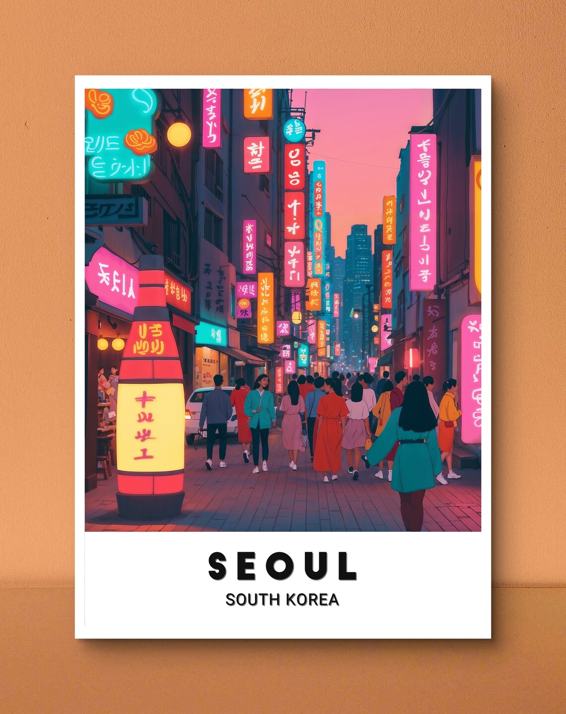 Seoul South Korea Neon Street Night Crowd City Lights Travel Poster - Image 2
