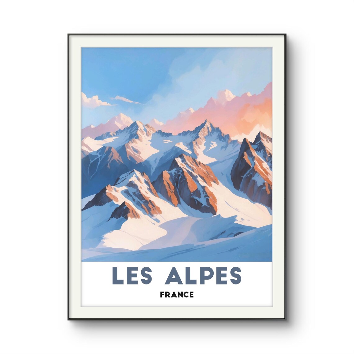 Les Alpes France Snowy Mountain Peaks At Sunrise Travel Poster - Image 2
