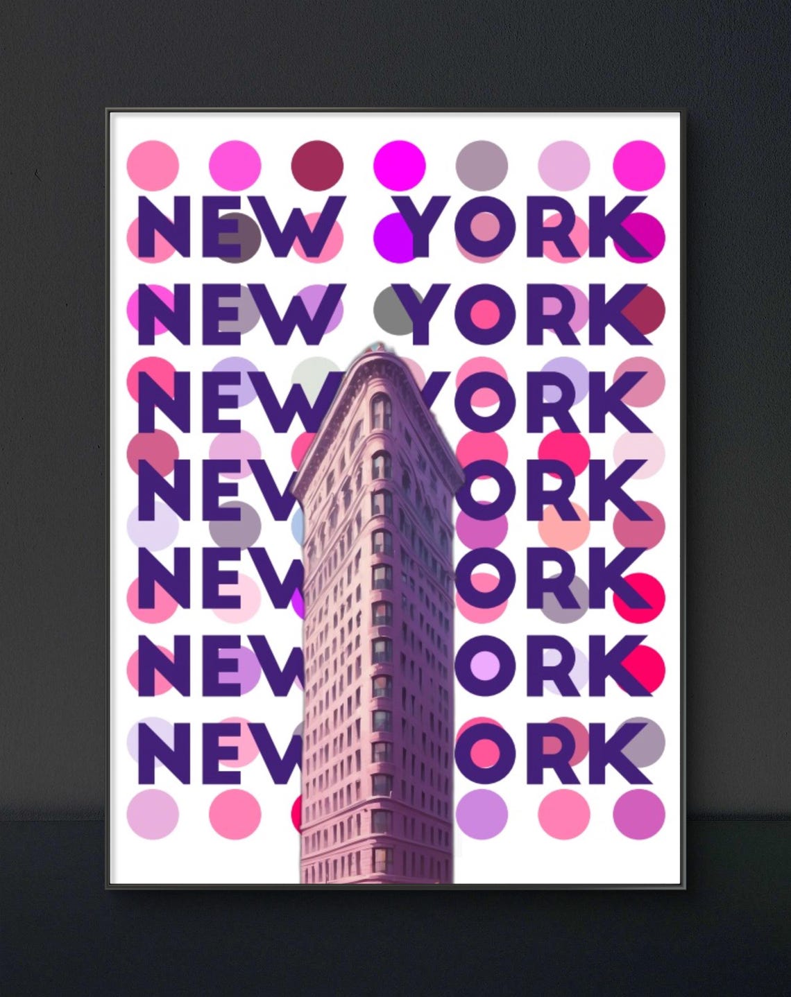 New York Flatiron Building Pink Dots Pop Art Typography Poster - Image 3