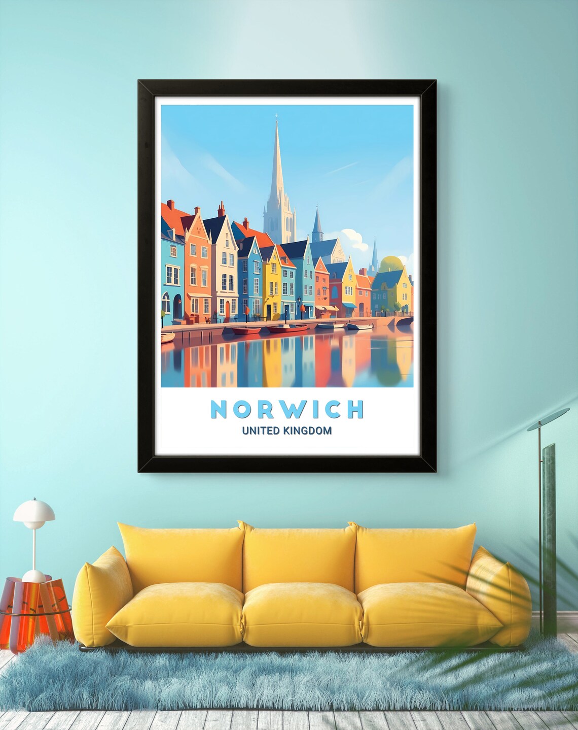 Norwich United Kingdom Colorful Quayside Houses Reflection Poster - Image 2