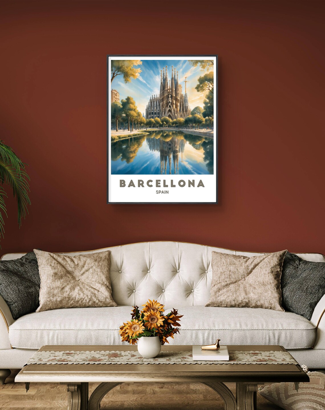 Barcelona Spain Sagrada Familia Cathedral Water Reflection Poster - Image 3