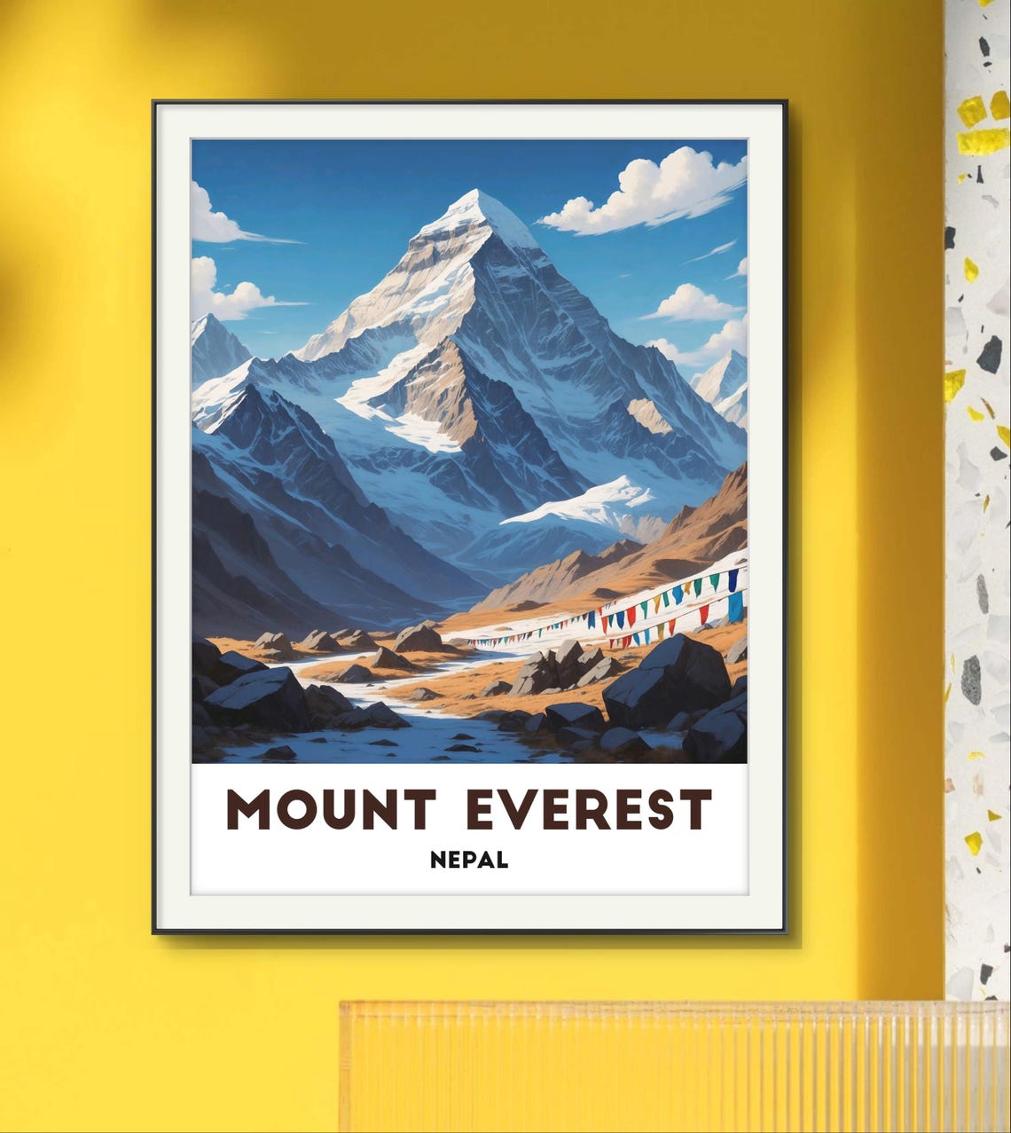 Mount Everest Nepal Snow Peak With Prayer Flags Himalayan View Poster - Image 3