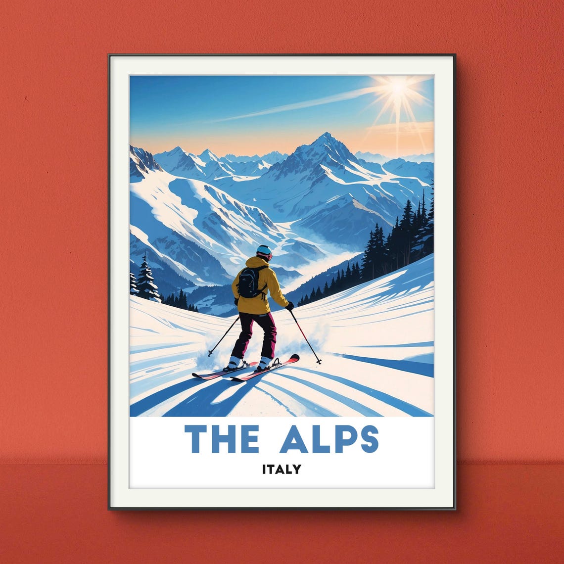 The Alps Italy Skier Snowy Mountain Winter Adventure Travel Poster - Image 2