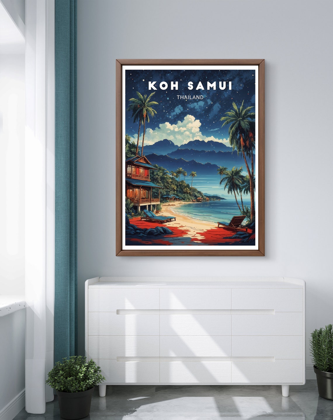Koh Samui Thailand Starry Night Beach With Palms Travel Poster - Image 3