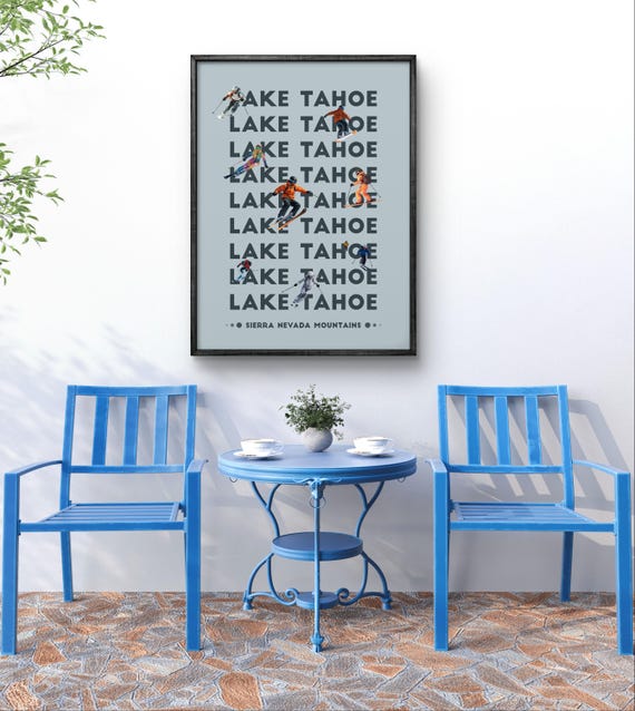 Lake Tahoe Poster Ski Wall Art Snowboard Sierra Nevada Decor Lake Tahoe Winter Sports Gift Idea