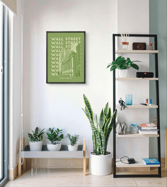 Wall Street Poster New York Financial District Print Poster Nyc Architecture Art Green City Decor Finance Gift